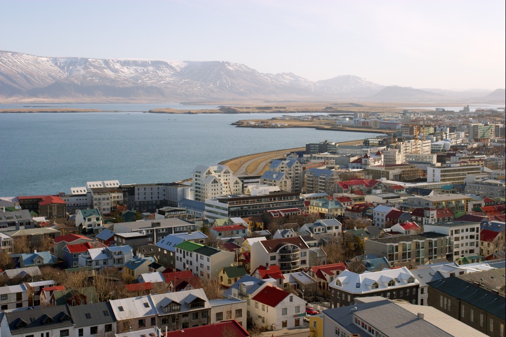 Reykjavík from Hallgrímskirkja — Smoke Bay, where geothermal steam named the first settlement.