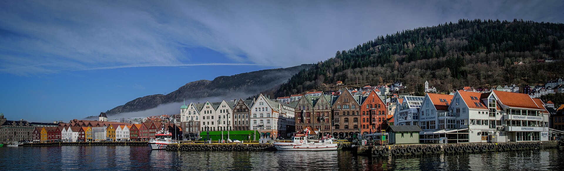 Bryggen in Bergen — the Hanseatic wharf that shipped dried fish to Europe.